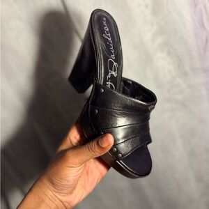 Harley Davidson Signature Black Leather Block Heel Mule